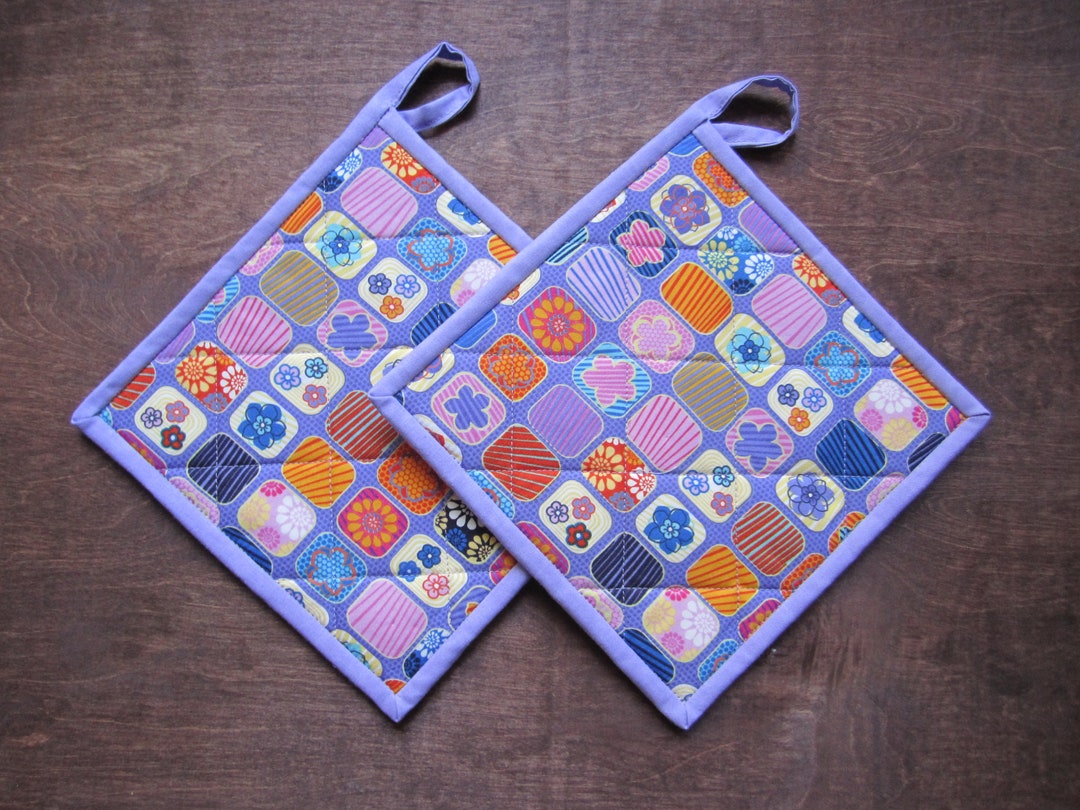 Quilted Potholders bright Summer Flower Icons Set Etsy