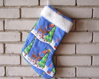 Quilted Christmas Stocking "Xmas Fun" Quiltsy Handmade, Christmas Gifts, Handmade Stockings, Santa Stocking, Christmas Morning