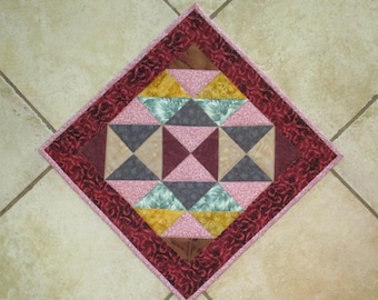 Quilted Table Topper "Multicolored Triangles" Quilted Fabric Mat, Quiltsy Handmade
