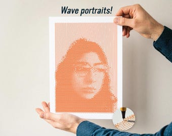 Personalised portrait—A4 wave pen plotter art—Machine-drawn decor 2-colour warm custom appreciation print unique gift drawing design