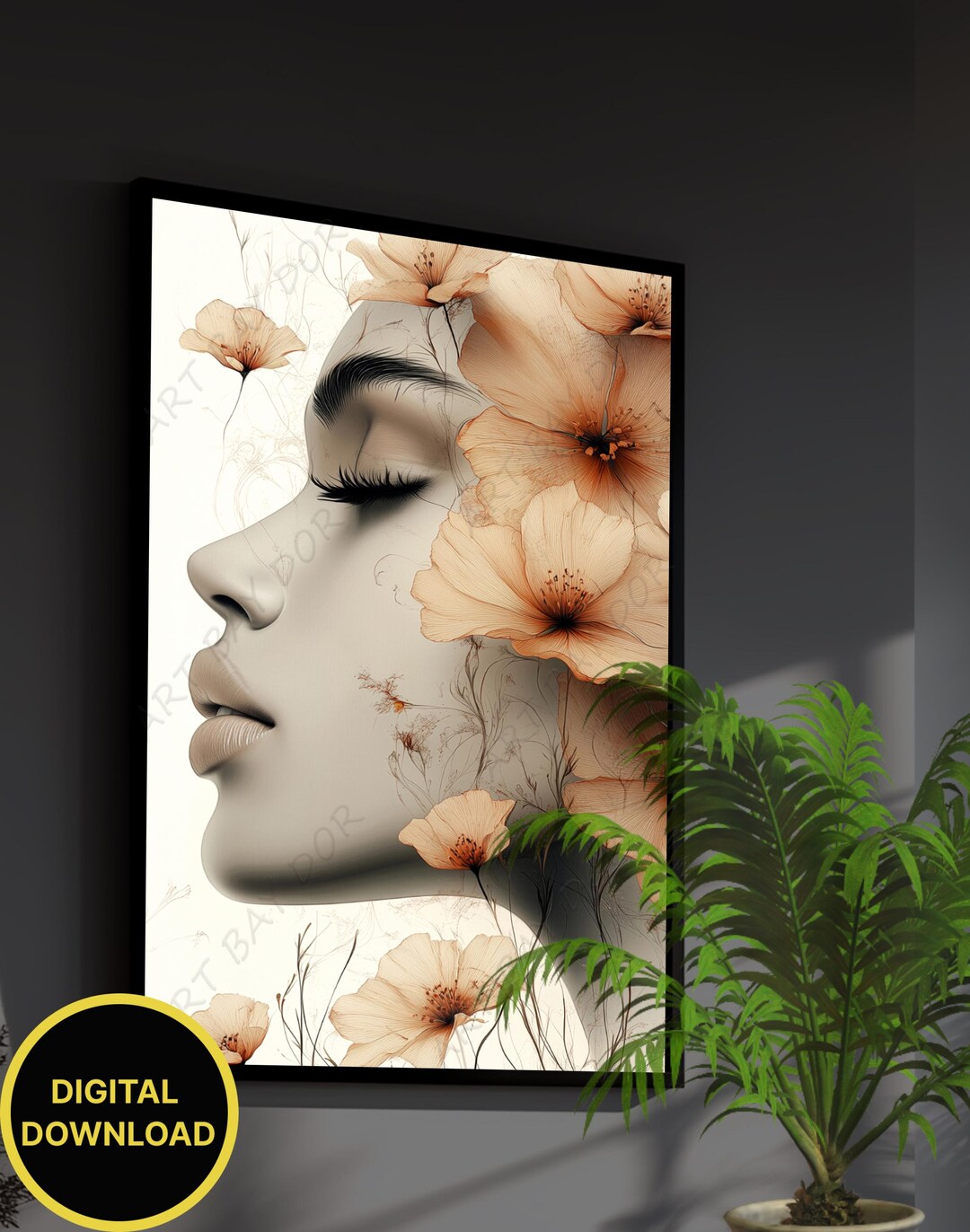 Floral Woman Portrait Art Print: Botanical Feminine Wall Decor (digital ...