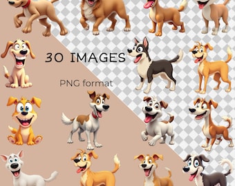 30 Dog Clipart Illustrations – PNG Bundle (Digital Download