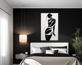 Stampa artistica con silhouette nera: Donna elegante, Decorazione murale moderna (Download digitale)