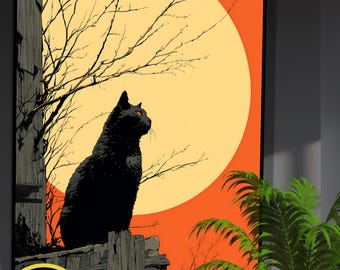 黒猫の壁アート ハロウィン装飾 ゴシックアート ダークアカデミア 幽霊