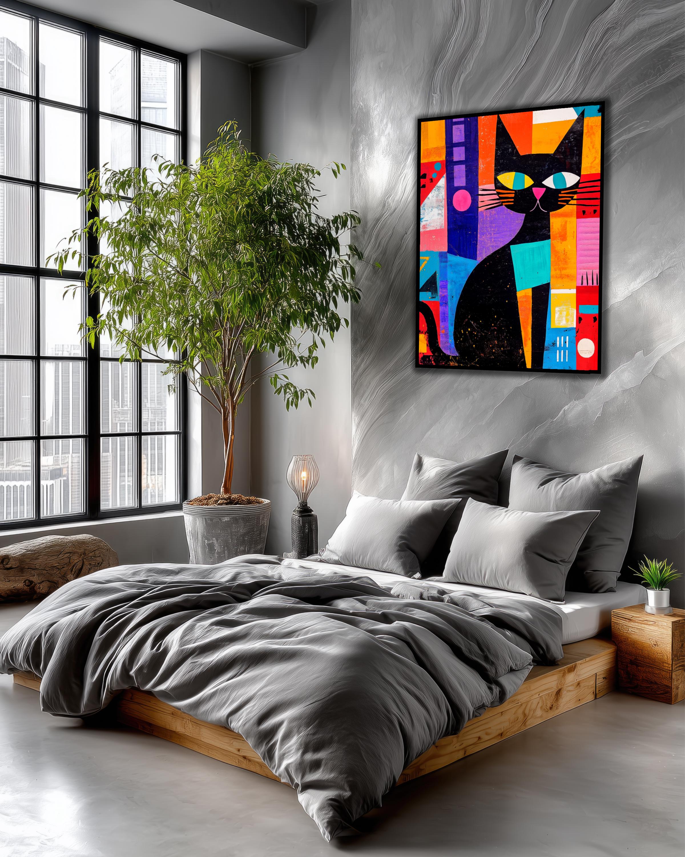 Black Cat – Abstract Cubist Print, Modern Geometric Picasso Style Art ...
