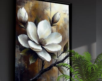 Lámina digital de magnolia blanca: Arte mural floral moderno (Descarga digital)
