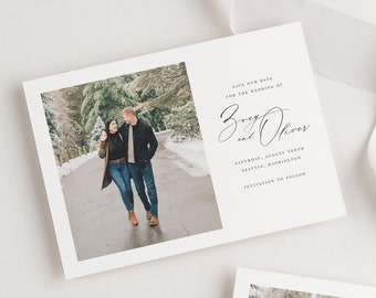 Photo Save the Date Cards - Zoey Save the Date - Deposit - Wedding Save the Dates - Large Names, Script, Calligraphy, Simple, Blue