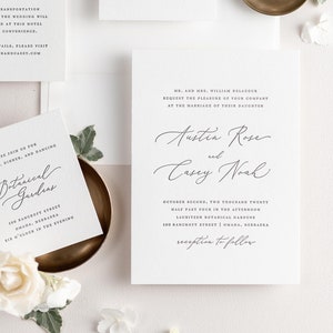 Austin Letterpress Wedding Invitations Deposit Script Invite, Calligraphy, Classic, Timeless, Ribbon, Pink Wedding, Rose Gold, Blush image 2