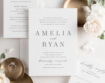 Amelia Letterpress Wedding Invitations - Deposit - Large Names, Calligraphy, Modern Invite, Classic, Timeless, Gray Wedding, Smoke, Vellum