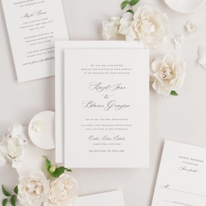 Hazel wedding invitations with elegant script font and matching enclosures