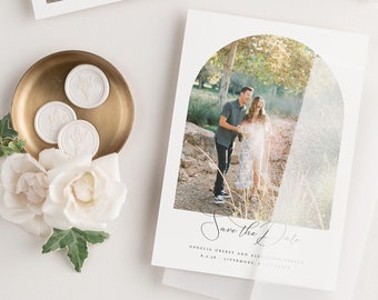 Photo Save the Date Cards - Ophelia Save the Date - Deposit - Wedding Save the Dates - Large Names, Script, Calligraphy, Ribbon, Romantic