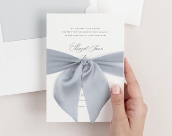 Hazel Ribbon Wedding Invitation - Deposit - Script Invite, Timeless, Classic, Neutral, Gray, Vellum, Script, Simple, Grey, Calligraphy