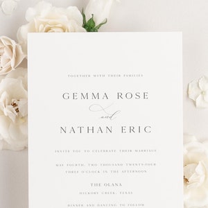 Gemma Wedding Invitations Sample Simple Invite, Large Names, Traditional, Classic, Timeless, Ribbon, Grey, Pink, Blush, Custom Styling image 2