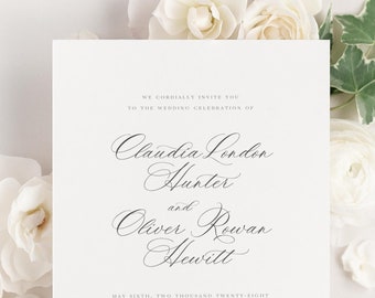 Claudia Wedding Invitations - Deposit - Script Invite, Calligraphy, Traditional, Stylish, Timeless, Ribbon, Flowing, Luxurious, Vellum, Rose