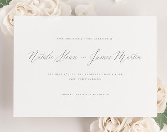 Natalie Save the Date - Deposit - Wedding Save the Date - Script, Elegant, Romantic, Classic, Pink Wedding, Large Names, Simple, Timeless