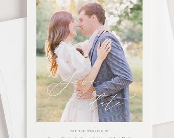 Photo Save the Date Cards - Sienna Save the Date - Deposit - Wedding Save the Dates - Script, Romantic, Classic, Ribbon, Neutral, Mocha