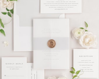 Poppy Vellum Wedding Invitations - Deposit - Unique Font, Large Names, Serif,  Timeless, Classic, Grey Wedding, Neutral, Modern, Elegant