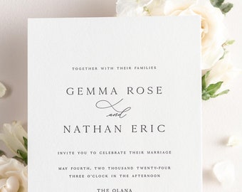 Gemma Letterpress Wedding Invitations - Sample - Simple Invite, Large Names, Traditional, Classic, Timeless, Ribbon, Blush Wedding, Neutral