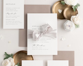 Colored Envelopes, Annalena Wedding Invitations - Deposit - Classic, Timeless, Large Names, Script, Modern, Simple, Ribbon, Vellum, Neutral