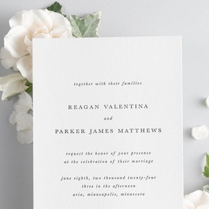 Reagan Letterpress Wedding Invitations Sample Pastel Invite, Serif, Traditional, Classic, Timeless, Ribbon, Gray Wedding, Neutral image 1