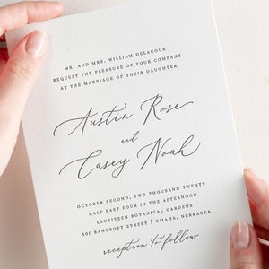 Austin Letterpress Wedding Invitations Deposit Script Invite, Calligraphy, Classic, Timeless, Ribbon, Pink Wedding, Rose Gold, Blush image 1