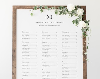 Upscale Monogram Wedding Seating Chart - 20x30" or 24x36" - Seating Chart for Wedding