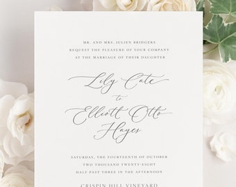 Lily Wedding Invitation - Deposit - Script Invite, Calligraphy, Classic, Timeless, Ribbon, Rose Gold Wedding, Neutral, Vellum, Pink, Seal