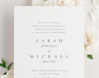 Zarah Wedding Invitations - Sample - Timeless, Classic Invite, Pink, Rose Gold, Ribbon, Vellum, Neutral, Script, Formal, Custom Styling