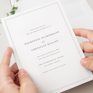 May include: Save the date card with a white background and black text. The card announces the wedding celebration of Mackenzie Zuckermann and Christian Killian on April 27, 2024, at The Zuckermann Estate in Alexandria, Virginia.