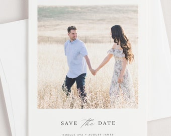 Photo Save the Date Cards - Noelle Save the Date - Deposit - Wedding Save the Dates, Elegant, Romantic, Classic, Ribbon, Blush, Pink, Simple