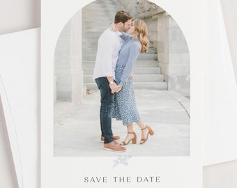 Photo Save the Date Cards - Madelyn Save the Date - Deposit - Wedding Save the Dates - Script, Elegant, Classic, Blue Wedding, Romantic