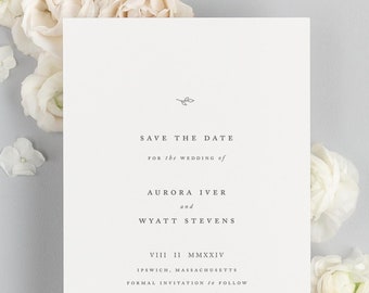 Aurora Save the Date - Deposit - Wedding Save the Dates - Save the Date Cards - Simple, Elegant, Romantic, Monogram, Grey, Neutral, Ribbon