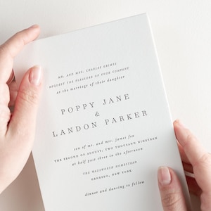 Poppy Letterpress Wedding Invitations Sample Simple Invite, Serif, Large Names, Classic, Timeless, Ribbon, Neutral, Custom Styling image 1