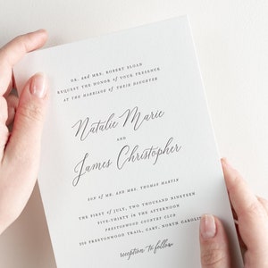 Natalie Letterpress Wedding Invitations Sample Script, Classic, Custom Styling, Timeless, Modern, Romantic, Ribbon, Vellum image 1
