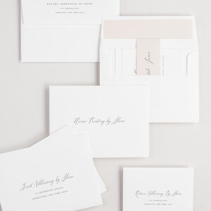 Natalie Ribbon Wedding Invitation Deposit Script Invite, Modern, Blush ...