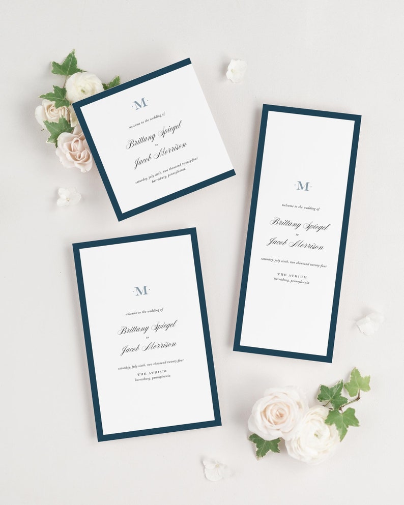 Upscale Monogram Wedding Programs Deposit Ceremony Program Event Program Booklet Program Square Program Flat Program image 2