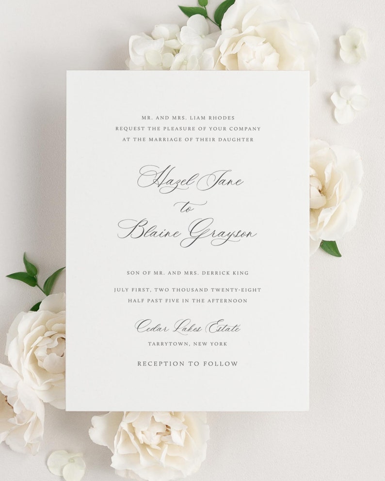 Hazel Wedding Invitation Deposit Script Invite, Calligraphy, Traditional, Classic, Timeless, Ribbon, Blue Wedding, Cloud, Vellum image 8