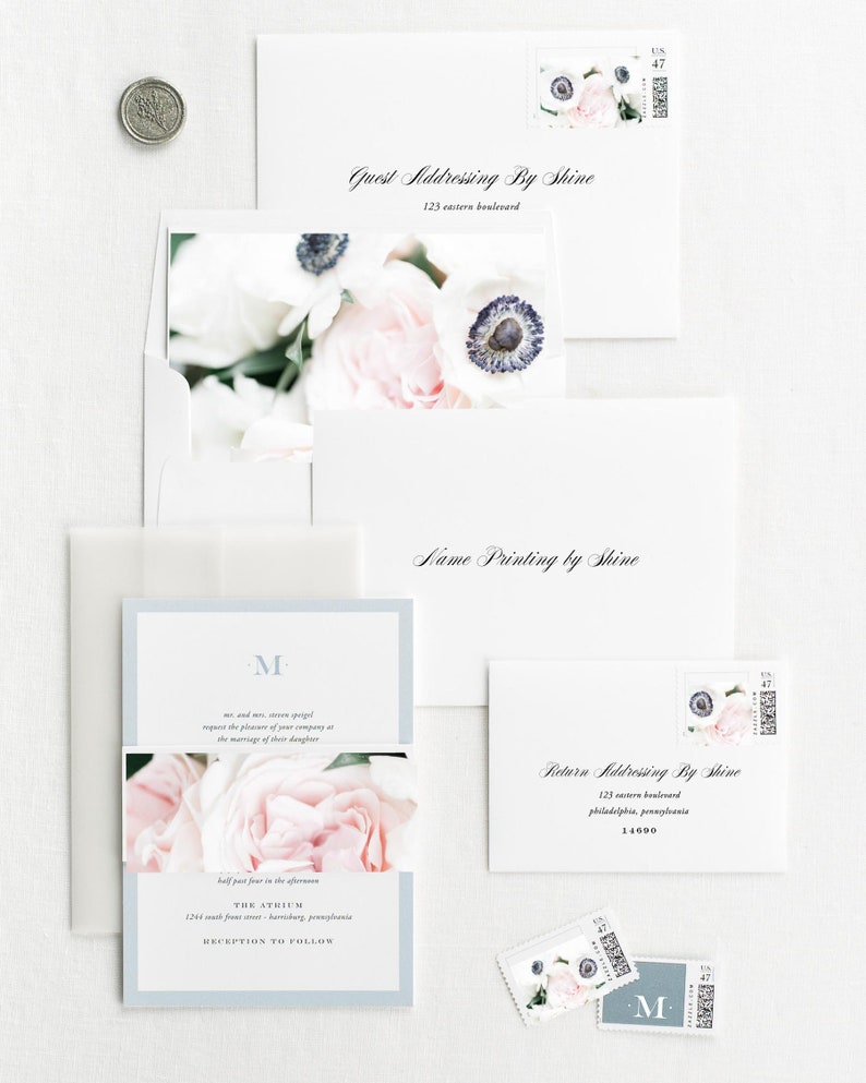 Deposit Upscale Monogram Floral Wedding Invitations