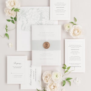 Simply Classic Wedding Invitations Sample Script Invite, Elegant, Classic, Timeless, Ribbon, Green, Stone, Border, Custom Styling, Deco image 3