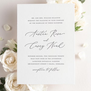 Austin Letterpress Wedding Invitations Deposit Script Invite, Calligraphy, Classic, Timeless, Ribbon, Pink Wedding, Rose Gold, Blush image 6