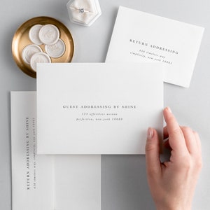 Reagan Letterpress Wedding Invitations Sample Pastel Invite, Serif, Traditional, Classic, Timeless, Ribbon, Gray Wedding, Neutral image 3