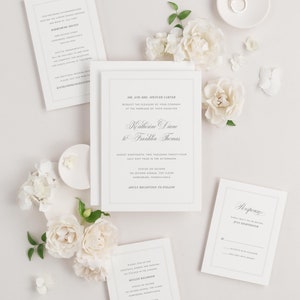 Simply Classic Wedding Invitations Deposit Script Invite, Calligraphy, Traditional, Classic, Timeless, Ribbon, Neutral Wedding, Border imagen 2