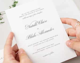 Dusty Blue Wedding Invitations: Classic Script, Custom Printed