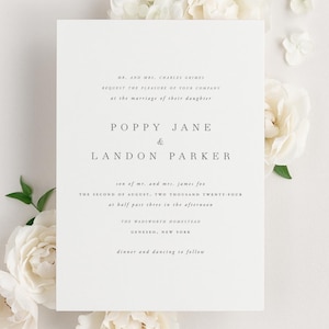 Poppy Wedding Invitations Deposit Simple Invite, Serif, Large Names, Traditional, Classic, Timeless, Ribbon, Gray, Grey, Neutral, Vellum image 5
