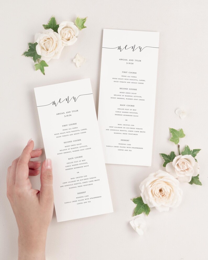 Menu First Course Layout Romantic Calligraphy Wedding Menus: Elegant Event Decor - Etsy