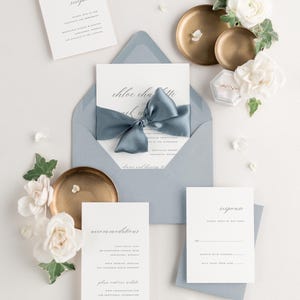 Light Blue Wedding Invitations - Deposit | Custom Printed | Choice of Paper, Color, Ribbon, Vellum, Wax Seals, Envelopes | Chloe Design