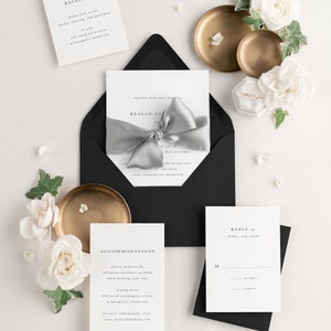 Reagan Letterpress Wedding Invitations Sample Pastel Invite, Serif, Traditional, Classic, Timeless, Ribbon, Gray Wedding, Neutral image 4