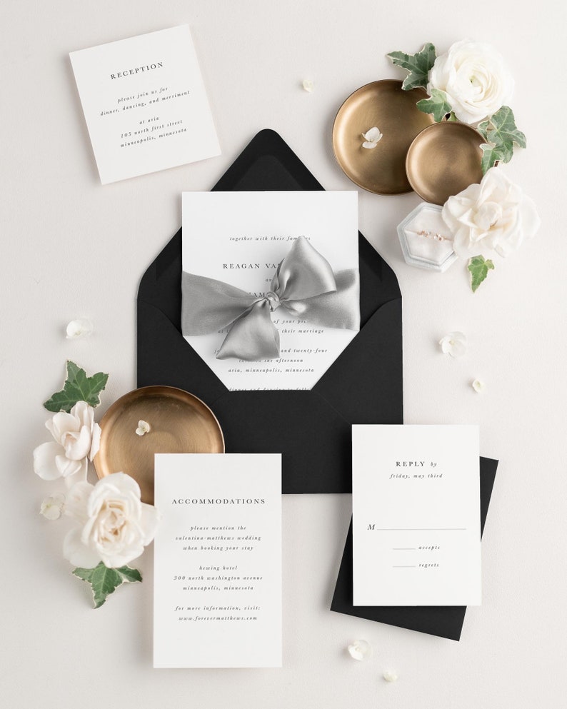 Reagan Letterpress Wedding Invitations Sample Pastel Invite, Serif, Traditional, Classic, Timeless, Ribbon, Gray Wedding, Neutral image 4
