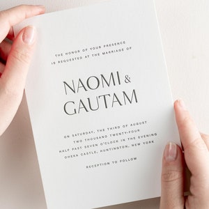 Naomi Letterpress Wedding Invitations Sample Modern Invite, Large Names, Classic, Timeless, Blue, Ribbon, Bold, Pastel Wedding, Vellum image 6