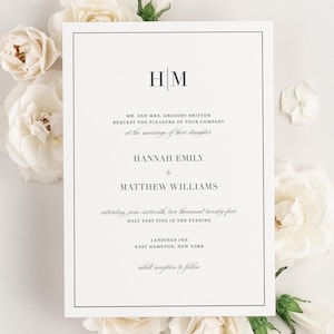 Glam Monogram Wedding Invitations Deposit Monogram Invite, Border, Calligraphy, Traditional, Classic, Timeless, Ribbon, Gray, Vellum image 5